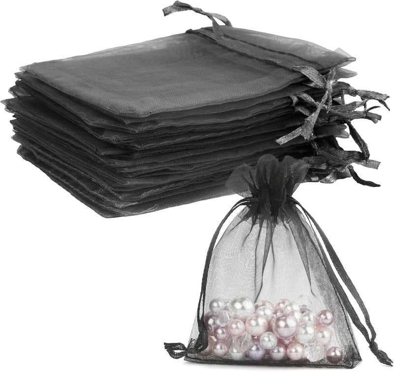 BOEIAC Organza Bags, Black 50Pcs, Sheer Bags 3 x 4 inch, Jewelry Gift Party Favor with Drawstring, Small Mesh Pouches Mini Candy for Wedding Christmas, - Image 1